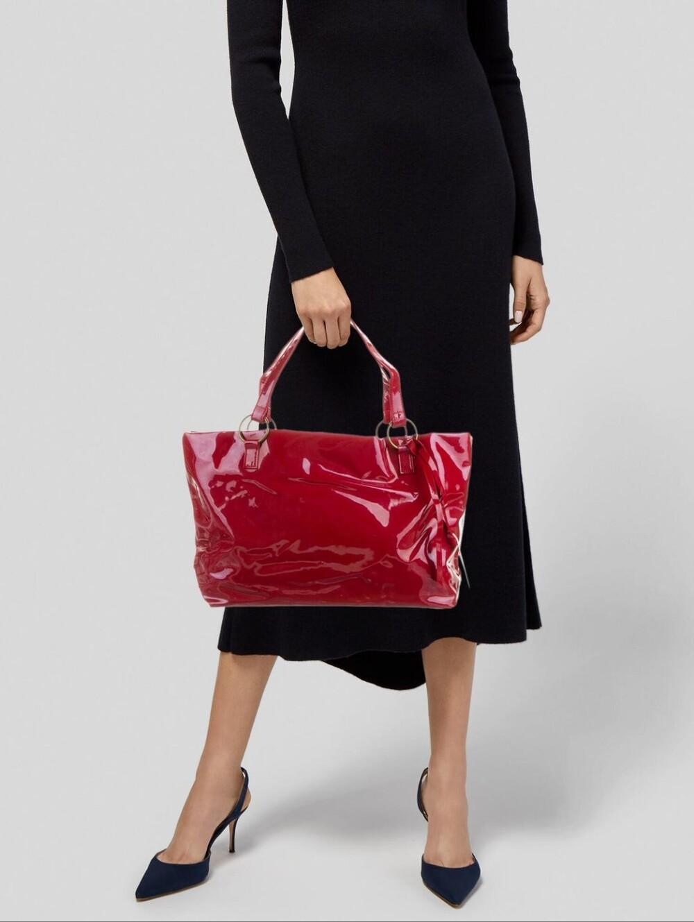 Neiman Marcus Glossy Cherry Red Patent Tote with Top Handles